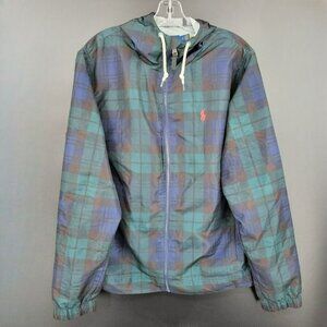 Polo Ralph Lauren Packable Hooded Jacket M Black Watch Plaid Tartan Full Zip